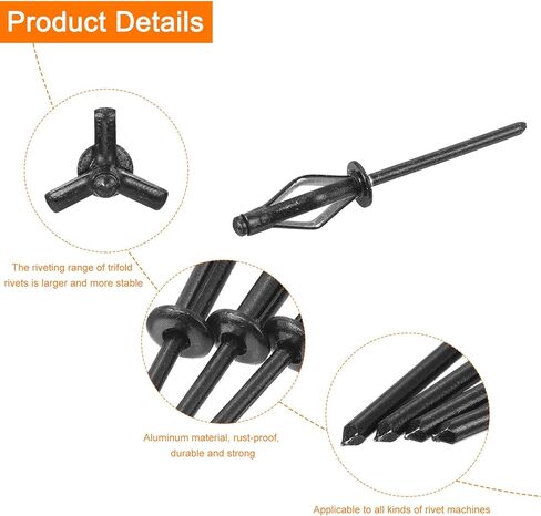 uxcell 60 قطعة 5/32 بوصة × 1 بوصة من الألومنيوم برأس مستدير ثلاثي القبضة، مسامير ثلاثية القبضة متنوعة على شكل لمبة DIY، الصفائح المعدنية، إصلاح السيارات، الأثاث، القوارب البحرية (أسود) in Kuwait