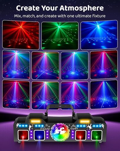 Telbum DJ Lights with Stand, 7 in 1 DJ Light for Party, DMX & Sound Activated Laser Light Show, Disco Ball & UV Strobe Effect Stage Lights Package for Gig Bar Band Events Wedding Christmas in Kuwait