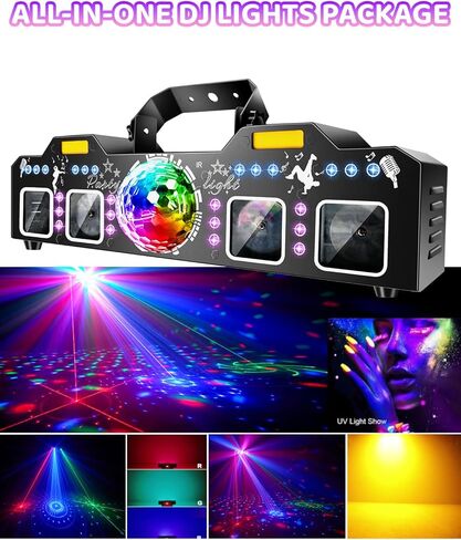 Telbum DJ Lights with Stand, 7 in 1 DJ Light for Party, DMX & Sound Activated Laser Light Show, Disco Ball & UV Strobe Effect Stage Lights Package for Gig Bar Band Events Wedding Christmas in Kuwait