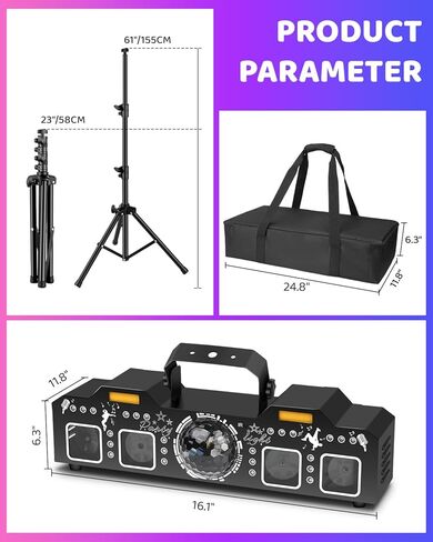 Telbum DJ Lights with Stand, 7 in 1 DJ Light for Party, DMX & Sound Activated Laser Light Show, Disco Ball & UV Strobe Effect Stage Lights Package for Gig Bar Band Events Wedding Christmas in Kuwait