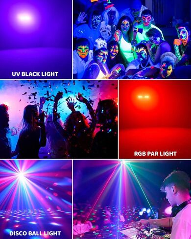 Telbum DJ Lights with Stand, 7 in 1 DJ Light for Party, DMX & Sound Activated Laser Light Show, Disco Ball & UV Strobe Effect Stage Lights Package for Gig Bar Band Events Wedding Christmas in Kuwait