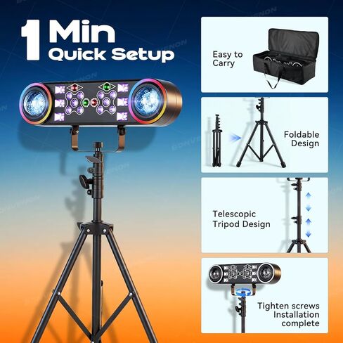 أضواء دي جي مع حامل، 7 في 1 أضواء حفلات دي جي ديسكو تعمل بالصوت وجهاز تحكم عن بعد DMX مع كرة دوارة، ستروب، الأشعة فوق البنفسجية، تأثير ملون لفرقة KTV لحفلات الزفاف مع حقيبة حمل in Kuwait