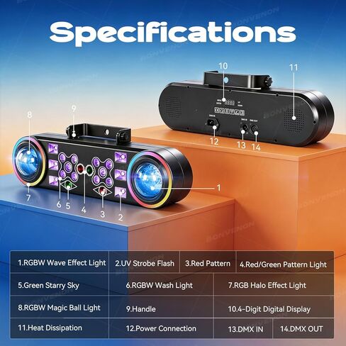أضواء دي جي مع حامل، 7 في 1 أضواء حفلات دي جي ديسكو تعمل بالصوت وجهاز تحكم عن بعد DMX مع كرة دوارة، ستروب، الأشعة فوق البنفسجية، تأثير ملون لفرقة KTV لحفلات الزفاف مع حقيبة حمل in Kuwait