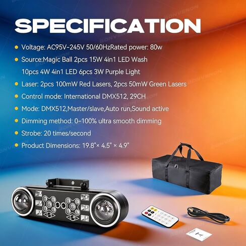 أضواء دي جي مع حامل، 7 في 1 أضواء حفلات دي جي ديسكو تعمل بالصوت وجهاز تحكم عن بعد DMX مع كرة دوارة، ستروب، الأشعة فوق البنفسجية، تأثير ملون لفرقة KTV لحفلات الزفاف مع حقيبة حمل in Kuwait
