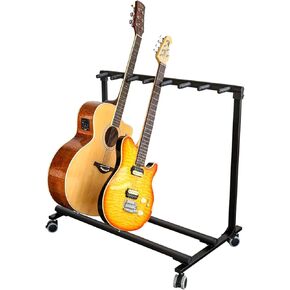 CuisinSmart Multi Guitar Stand Rack with Wheels 7 Holders Foldable Guitar Stand Display Rack with No-Slip Rubber Padding Storage for Home Band Stage Bass Acoustic Electric Studio Use Black in Kuwait