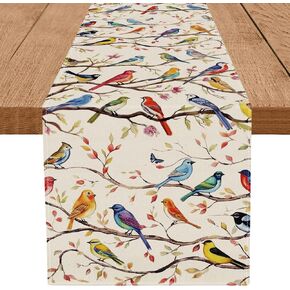 مفرش طاولة زنبركي ملون بفروع الطيور الموسمية للمنزل والحفلات والمطبخ وطاولة الطعام لتزيين طاولة الطعام مقاس 13 × 72 بوصة in Kuwait