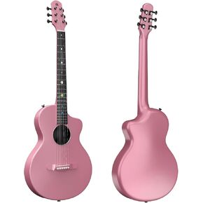 ناتاشا كويكب من ألياف الكربون 38 بوصة جيتار شعبي (زهر الكرز الوردي)، جيتار صوتي/جيتار السفر، صب متكامل مع مادة مركبة من ألياف الكربون، خفيف ومحمول in Kuwait