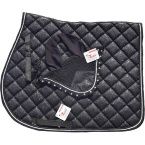 مجموعة وسادة سرج سوداء لامعة متطابقة مع غطاء الأذن | معدات عرض الفروسية | مجموعة ماتشي لركوب الخيل | الترويض أو القفز/الصياد in Kuwait