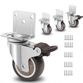 عجلات تثبيت جانبية مقاس 2 بوصة، عجلات مطاطية دوارة صغيرة على شكل حرف L، مجموعة من 4 قطع، مع مكابح، سعة 550 رطلًا، هادئة بدون خدش للأثاث وسرير الأطفال وطاولة خزانة المطبخ ومشاريع DIY in Kuwait