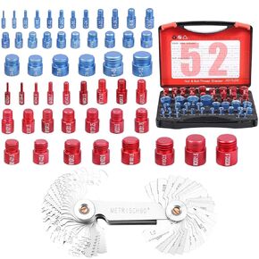 52-Piece Nut and Bolt Thread Checker + Thread Gauge Set, 28 SAE (Blue) and 24 Metric (Red) with 58-Blade Pitch Gauge, Portable Bolt Size Finder for Tight Spaces, Mechanics Repairs, and DIY Projects in Kuwait