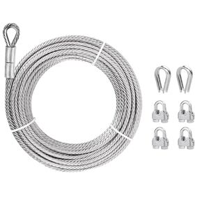 5/16" Stainless Steel Cable, 50ft 304 Stainless Steel Aircraft Cable with 9800lbs Breaking Strength, 7x19 Strands Wire Rope with Clamps & Thimble for Ziplines, Boat Lifts, Deck Railings, Winch Cable in Saudi Arabia
