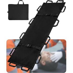 نقالة نقل محمولة مع 12 مقبضًا مطاطيًا وحقيبة حمل - قابلة للطي للمريض في حالات الطوارئ ومحرك للحيوانات للإسعافات الأولية للإنقاذ، سعة 400 رطل، مثالية للمنزل والمستشفيات والاستخدام الخارجي (أسود) in Kuwait