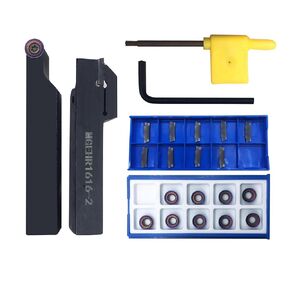 5/8" Turning Tool Holder MGEHR1616-2 Grooving Cut-Off Tool Holder and SRAPR1616H10 Indexable Holder with 10pcs MGMN200 Tin Coated 2mm Grooving Inserts and 10pcs RCMT10T3 R5 Round Replacement Inserts in Kuwait