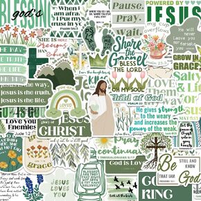 50 PCS ملصقات مسيحية ملهمة ، ملصقات Bible Bible المضادة للماء لزجاجات الماء محمول Scrapbook Planner ، ملصق ديني للكتاب المقدس للأخضر للهدايا القائمة على الإيمان البالغين in Kuwait