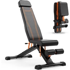 Adjustable Weight Bench, Foldable Incline Decline Flat Workout Bench Press with Extended Backrest, 80x40MM Heavy-Duty Steel Dumbbell Bench for Home Gym Full Body Strength Training in Kuwait