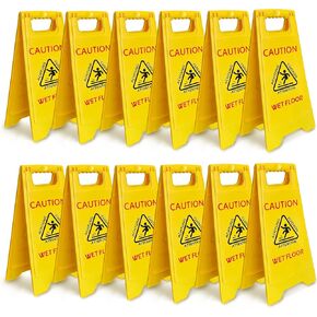 8NET 12-Pack Caution Wet Floor Sign with Graphic, 25’’ Height, Durable Solid Plastic, Double Sided English/Spanish Wet Floor Caution Stand for Indoors and Outdoors, Avoid Fall & Slip Accident in Kuwait