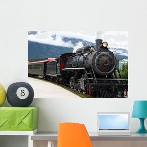 Wallmonkeys Steam Engine Train Leaving The Station Wall Decal Peel and Stick Graphic WM118291 (36 in W x 24 in H) in Kuwait