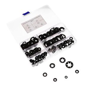 Garneck 1Set Plum Blossom Manganese Retaining Clips Lock Washers with Organizer Box Wear Resistant Fasteners for Various Applications in Kuwait