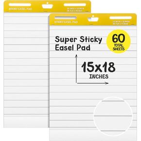 ReliThick 4 Pcs Pads Lined Sticky Easel Pad, 15 x 18 Inch, White, 30 Sheets/Pad, Flip Chart Paper Large Chart Paper Sticky for Wall, Self Stick Easel Pads for Office School Classroom in Saudi Arabia