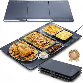 3-in-1 Electric Food Warming Tray for Buffet Parties, 25" x 15" Modular Food Warmer with 17 Heat Levels & 12H Timer, Glass Warming Mat Hot Plate for Family Dinners Catering Gatherings in Saudi Arabia