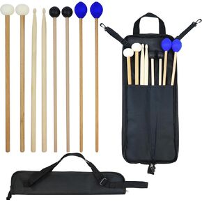 مجموعة مطارق الطبل، 4 أزواج (طبلة اللباد + المطاط + الماريمبا + 5A) مع حقيبة تخزين، ملحقات أدوات الإيقاع للطبل الفولاذي، طبلة الجهير، الغلوكنسبيل، مطرقة إكسيليفون in Kuwait