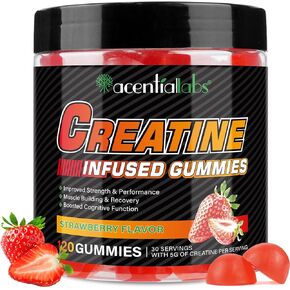 Creatine Monohydrate Gummies for Men & Women, 5g Creatine Monohydrate for Muscle Strength, Muscle Builder, Energy Boost, Pre-Workout Supplement, Natural Strawberry Flavor, Sugar-Free (120 Count) in Kuwait