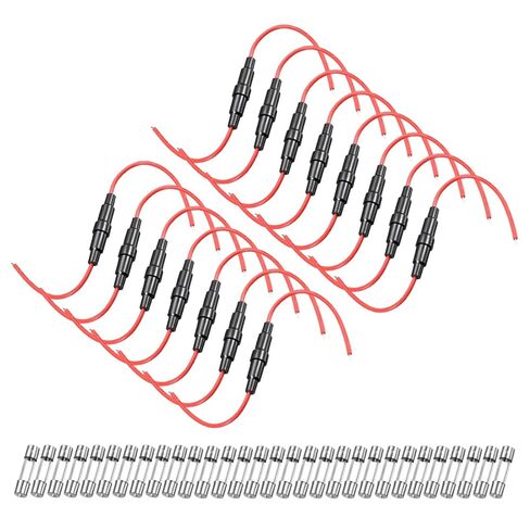 uxcell 15 Pcs 5x20mm Inline Screw Type Fuse Holder 18 Gauge AWG Red Wire with 30 Pcs 10A Fast Blow Glass Fuses in Saudi Arabia
