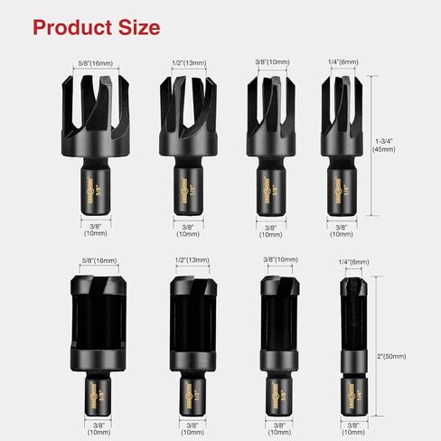 ANGELSWORD 8 PCS （Rusty） Wood Plug Cutter Drill Bit Set, 1/4", 3/8", 1/2", 5/8" Barrel Type and Claw Type with 1/4" Hex Shank, Plug Cutters for Woodworking in Saudi Arabia
