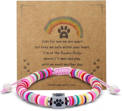 سوار باو ميموريال للكلاب القط ، هدية التعاطف لفقدان الحيوانات الأليفة المحبوبة ، هدية جسر قوس قزح لمحبي الحيوانات الأليفة ، سوار تذكار للحيوانات الأليفة مع سحر القلب ، غير لامع in Kuwait