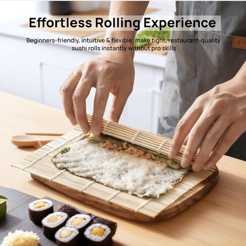 عبوتان من سجادة لف السوشي المصنوعة من الخيزران، سجادة دوارة للسوشي لصنع لفائف السوشي والكيمباب المثالية - أساسية للمطبخ قابلة لإعادة الاستخدام وصديقة للمبتدئين (9.5 بوصة × 9 بوصة) in Kuwait