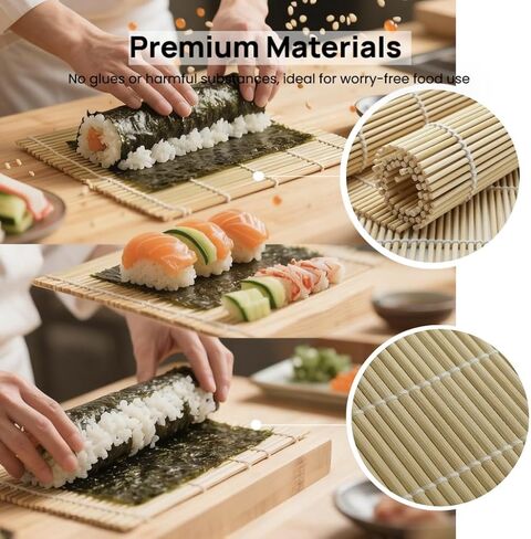 عبوتان من سجادة لف السوشي المصنوعة من الخيزران، سجادة دوارة للسوشي لصنع لفائف السوشي والكيمباب المثالية - أساسية للمطبخ قابلة لإعادة الاستخدام وصديقة للمبتدئين (9.5 بوصة × 9 بوصة) in Kuwait
