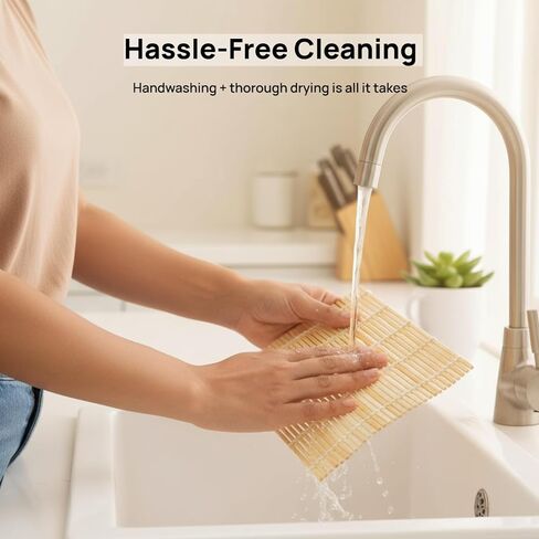 عبوتان من سجادة لف السوشي المصنوعة من الخيزران، سجادة دوارة للسوشي لصنع لفائف السوشي والكيمباب المثالية - أساسية للمطبخ قابلة لإعادة الاستخدام وصديقة للمبتدئين (9.5 بوصة × 9 بوصة) in Kuwait