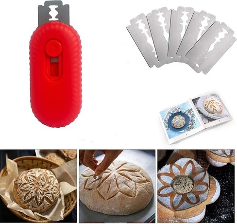 أداة تسجيل عجينة الخبز، أداة تسجيل العجين المخمر قابلة للسحب مع شفرة من الفولاذ المقاوم للصدأ لخبز الخبز، وإكسسوارات مستلزمات الطبخ (أحمر) in Kuwait