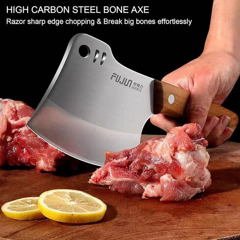 سكين ساطور عظم اللحوم لتقطيع اللحوم، محاور جزار مصنوعة يدويًا عالية التحمل، مفرمة تانغ كاملة مصنوعة يدويًا للمنزل والمطبخ والشواء والتخييم وأعياد الميلاد وعيد الميلاد والأم والأب فكرة للرجال in Kuwait