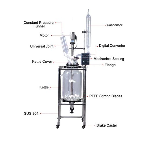 HNZXIB Jacketed Glass Reactor (100L) - Double-Layer Chemical Reaction Vessel with Digital Display for Distillation, 600 RPM, Lab Research Use in Kuwait