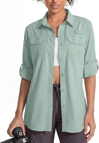 نساء UPF 50 قمصان حماية من أشعة الشمس قميص طويل الأكمام قميص المشي لمسافات طويلة 5082navy Blue-XXL in Kuwait