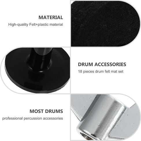 Zerodeko 18pcs Drum Kit وسادات حماية الصنج غير القابلة للانزلاق مجموعة لباد أسود وملحقات طبلة معدنية لمنع الخدش وسهولة الاستبدال in Saudi Arabia