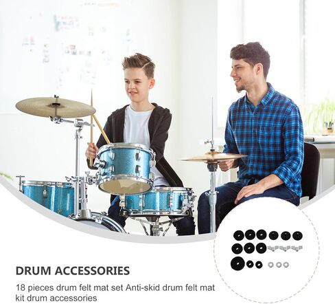 Zerodeko 18pcs Drum Kit وسادات حماية الصنج غير القابلة للانزلاق مجموعة لباد أسود وملحقات طبلة معدنية لمنع الخدش وسهولة الاستبدال in Saudi Arabia