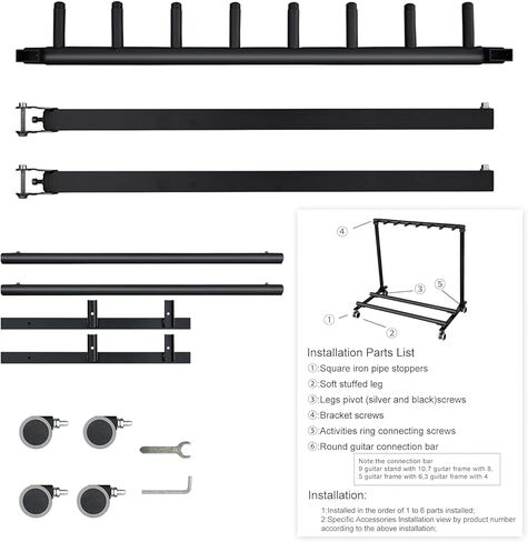 Guitar Rolling Stand Multiple Instrument Stage Studio Display Rack Movable Rolling Cart Stand Pro Audio Stage, Studio or Display Rubber Divider Electric or Acoustic Guitar 7 Holder in Saudi Arabia