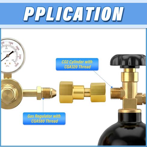 MEANLIN MEASURE Brass CGA-320 to CGA-580 Cylinder Adaptor, Gas Tank Adapter with Nylon Washer, CO2 Carbon Dioxide to Argon Flowmeter for CO2 Tank Welding Gas Regulator Flow Meter, 15MPa Rated in Saudi Arabia