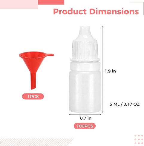 100 قطعة من زجاجات القطارة البلاستيكية، 5 مل / 0.17 أونصة زجاجة قطارة عين فارغة شفافة صغيرة قابلة للعصر مع غطاء أبيض، حاوية عينة للزيوت العطرية والسوائل والغراء وقطرات العين in Kuwait