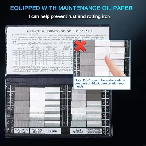 30pcs Surface Roughness Comparator Set, Surface Finish Comparators Ra0.05-12.5mm with 5X Magnifying Glass Machinists & QC Inspectors for Lathe Machinery Manufactur Teach in Kuwait
