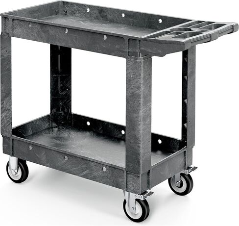 YITAHOME 550 LBS Heavy Duty Utiliy Cart on Wheels, 2 Shelves Service Cart, Plastic Rolling Tool Carts with Wheels, Gray Maintenance Push Carts for Garage, Home, Restaurant, Jobsite, Office in Kuwait