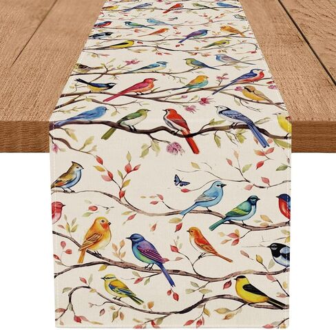 Spring Table Runner Colorful Birds Branches Seasonal Home Party Kitchen Dining Table Decoration 13x72 Inch in Saudi Arabia