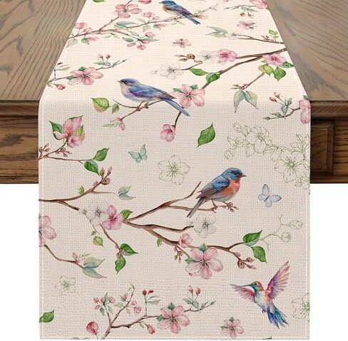 مفرش طاولة زنبركي مقاس 33.02 × 182.88 سم، ديكور ربيعي على شكل طائر زهور للطاولة، والحفلات، والمنزل - ديكورات زهور المزرعة in Kuwait