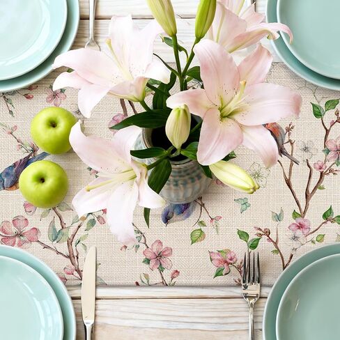 مفرش طاولة زنبركي مقاس 33.02 × 182.88 سم، ديكور ربيعي على شكل طائر زهور للطاولة، والحفلات، والمنزل - ديكورات زهور المزرعة in Kuwait