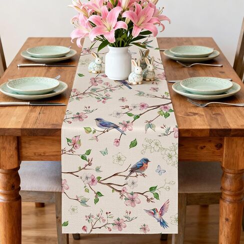 مفرش طاولة زنبركي مقاس 33.02 × 182.88 سم، ديكور ربيعي على شكل طائر زهور للطاولة، والحفلات، والمنزل - ديكورات زهور المزرعة in Kuwait