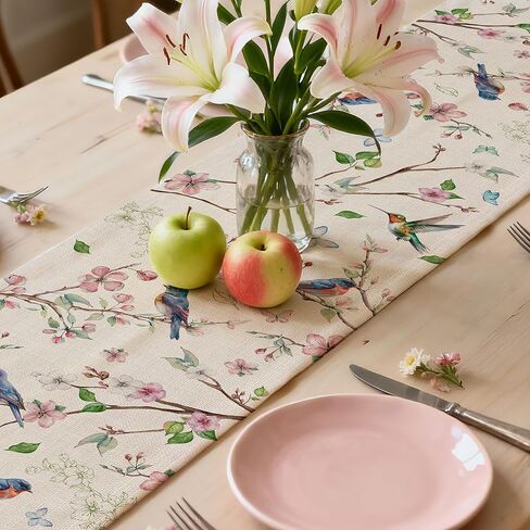 مفرش طاولة زنبركي مقاس 33.02 × 182.88 سم، ديكور ربيعي على شكل طائر زهور للطاولة، والحفلات، والمنزل - ديكورات زهور المزرعة in Kuwait