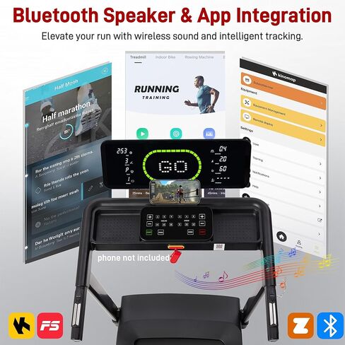 جهاز مشي عالي التحمل للمنزل، جهاز مشي تلقائي بـ 20 مستوى، سعة 500 رطل، سطح عريض 20 بوصة، 0.6-12 ميل في الساعة، 4.5 حصان، شاشة LED، مكبر صوت بلوتوث وتطبيق in Kuwait