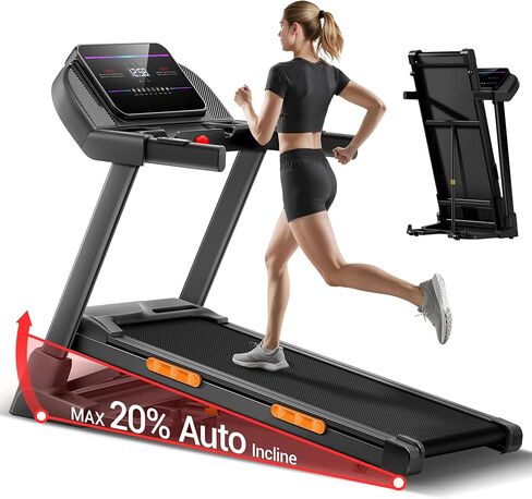 UMAY Fitness 2%-20% Auto Incline Foldable Treadmill, 4.0HP,400lb Capacity Handle Running Treadmills for Home 8.0MPH Max Speed Running Machine with Pulse Sensors in Kuwait